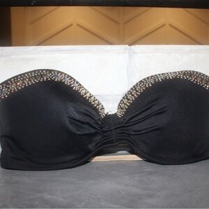 Elegant Black Strapless Swim Top with Gold Accents